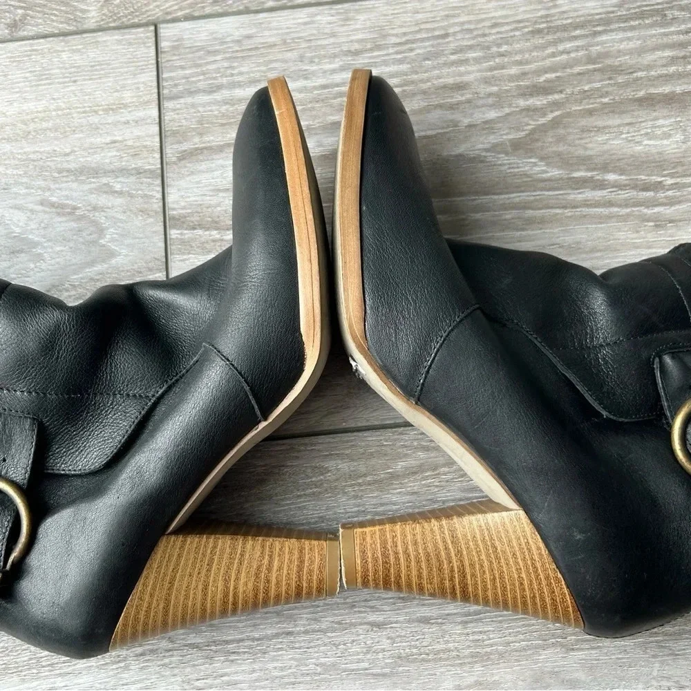 Zara Black Slouchy Leather Heeled Tall Boots  Made In Spain - Picture 11 of 15